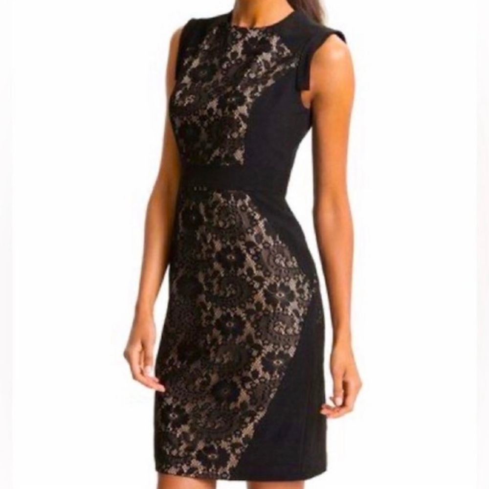 Adrianna Papell dress size 2P black and nude lace
